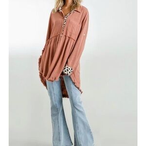 UMGEE Canyon Clay Tunic Top with Animal Print Accents